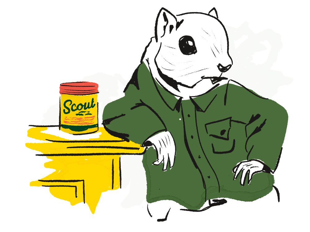 Scout Mustard Squirrel at bar illustration